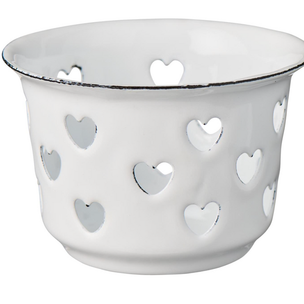 Candle holder f/tealight w/hearts enamel - White