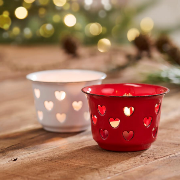 Candle holder f/tealight w/hearts enamel