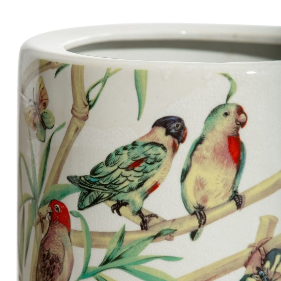 Ceramic Amazonian Birds Umbrella Stand CLOSE UP 