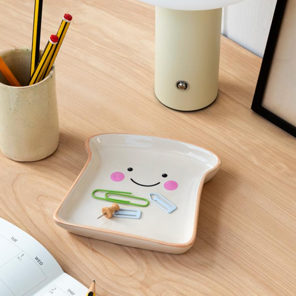 Ceramic Toast Trinket Dish on desk