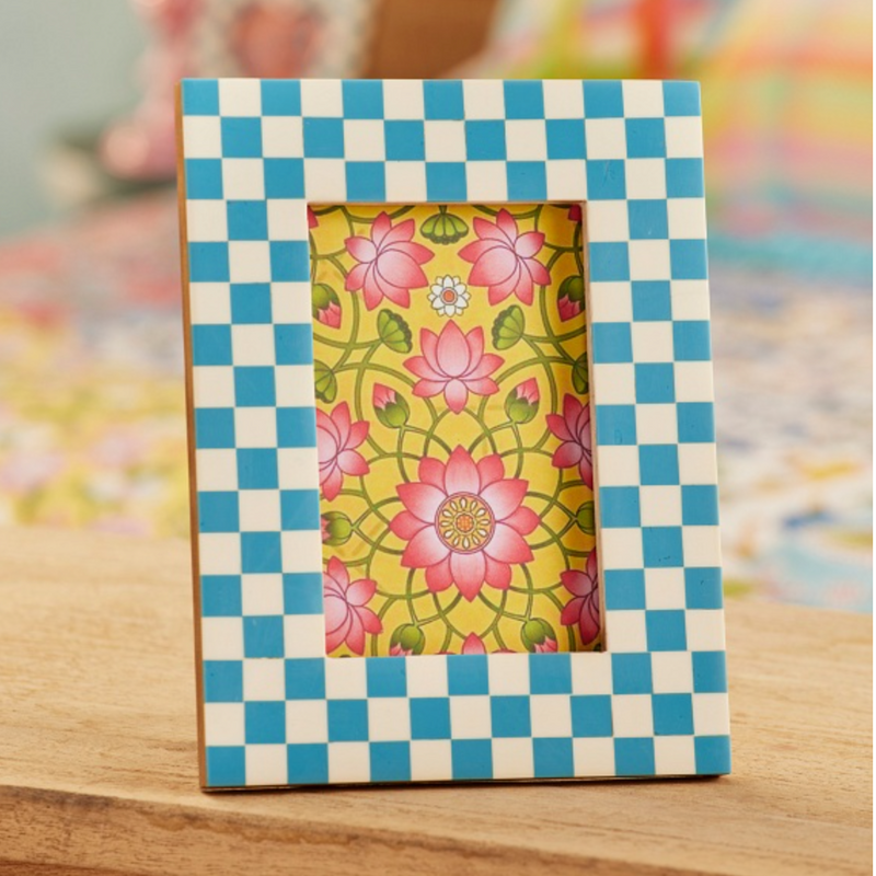 Check Photo Frame, 6" x 4" - Blue