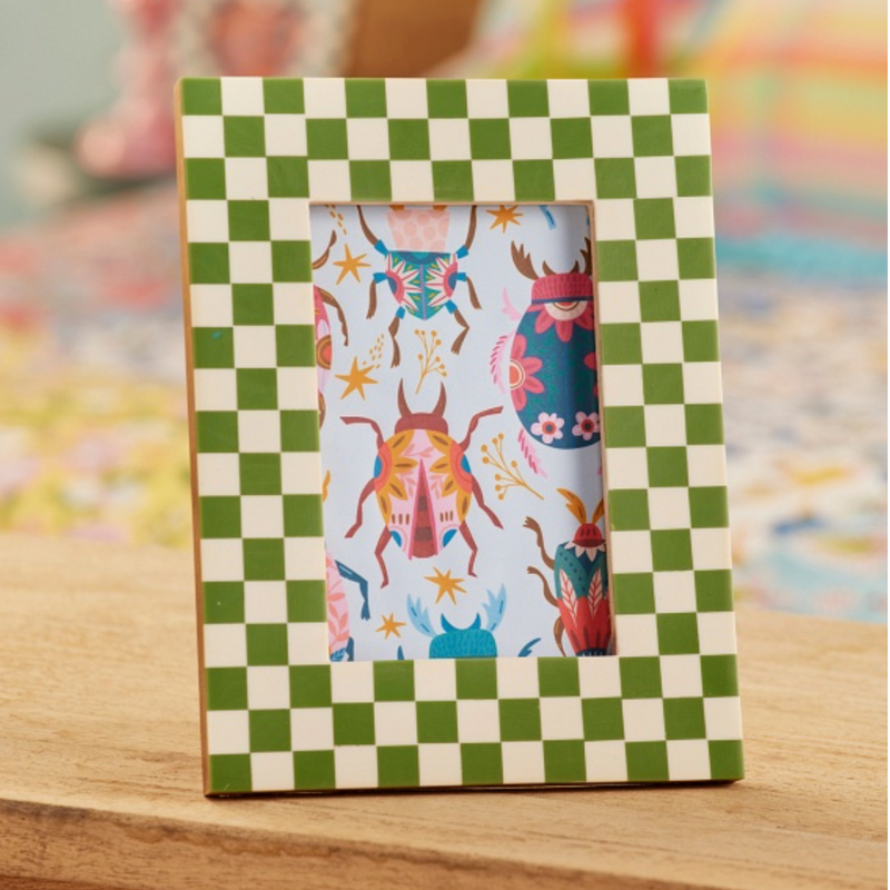 Check Photo Frame, 6" x 4" - Green