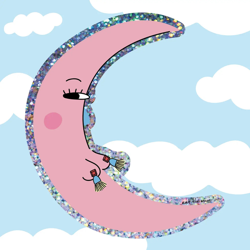 Cheeky Moon Glitter Vinyl Sticker, Die Cut Sticker Sparkle