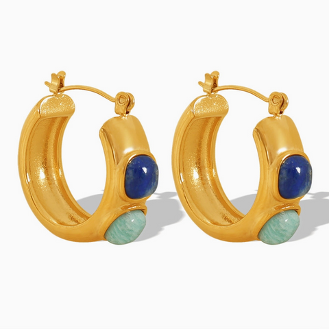 Chunky Gold Hoop With Natural Stone Detail 