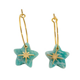 Chunky Natural Stone Star Pendant Hoop in Turquoise and gold earings