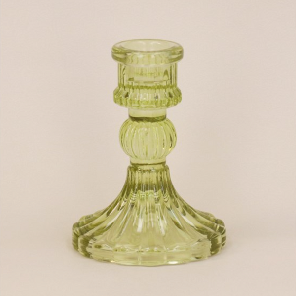 Classic Glass Candlestick - Olive Green