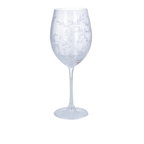 Clear wine glass with intricate designs