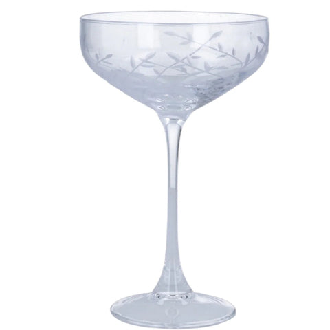 Clear glass coupe with floral etching 