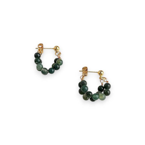Consortium - Beaded drop earrings in green & gold