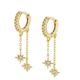 Consortium - Chain Drop Star Earring with Cubic Zirconia in Gold