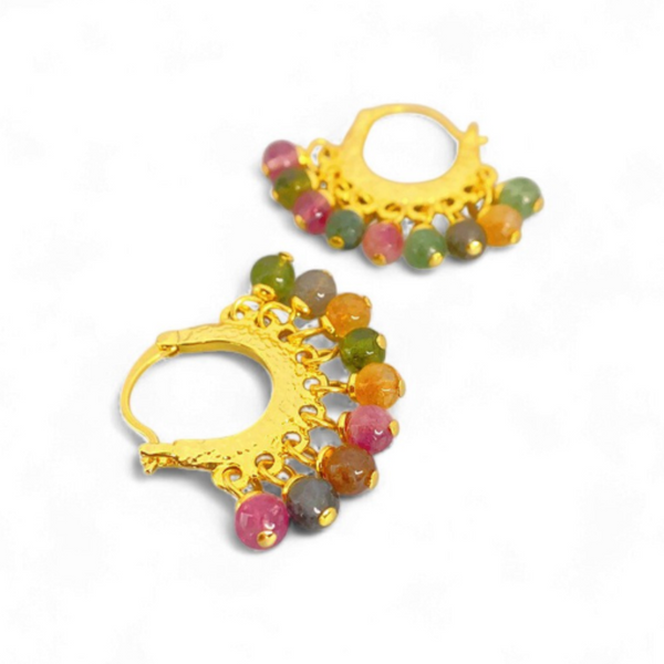 Consortium - Hammered Hoop Earring with Purple & Green Beads