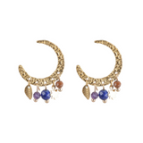 Consortium - Hammered Moon Earring with Natural Stone beads & Charms