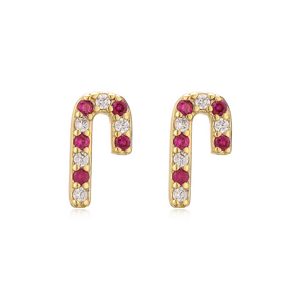 Consortium - Mini crystal candy cane earrings in gold and pink 