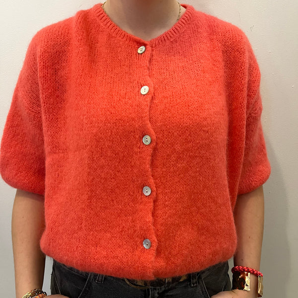 Coral Short Sleeve Mohair Cardigan 