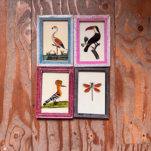 Vintage Glass Framed Painting Animals - Medium