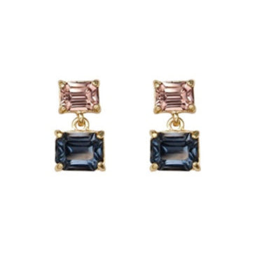 Twin Gem Drop Earring - Blue & Pink