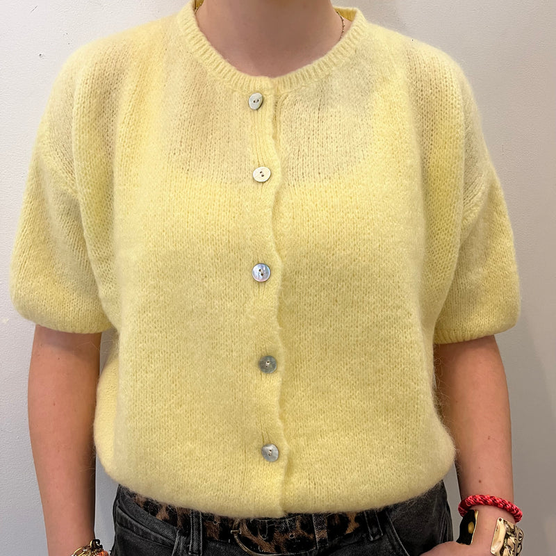 Cropped Sleeve Mohair Cardigan - Lemon