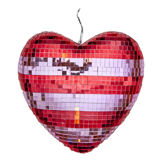 Disco Ball Heart Shape - Red & Pink - Large