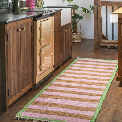 files/Daisy_Snow_Pink_and_Ochre_Striped_Recycled_Runner_Rug_in_kitchen.png