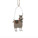 Decorative llama ornament with a colorful pattern on a white background