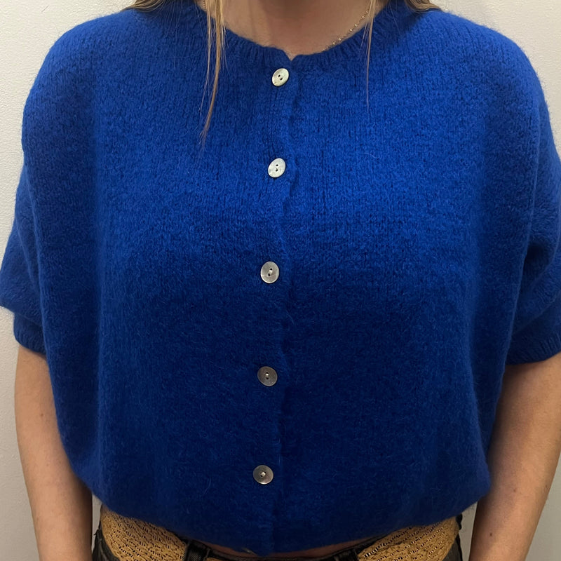 Cropped Sleeve Mohair Cardigan - Royal Blue