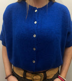 Cropped Sleeve Mohair Cardigan - Royal Blue