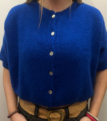 Cropped Sleeve Mohair Cardigan - Royal Blue
