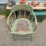 Antique oak carer chair in sage green paint top view