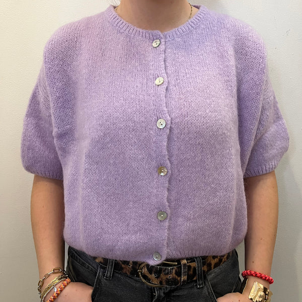 Cropped Sleeve Mohair Cardigan - Lilac