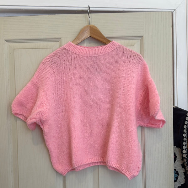 Cropped Sleeve Mohair Jumper - Candy Pink