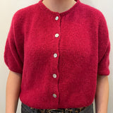 Cropped Sleeve Mohair Cardigan - Cerise