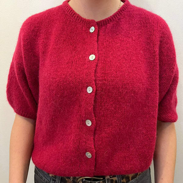 Cropped Sleeve Mohair Cardigan - Cerise