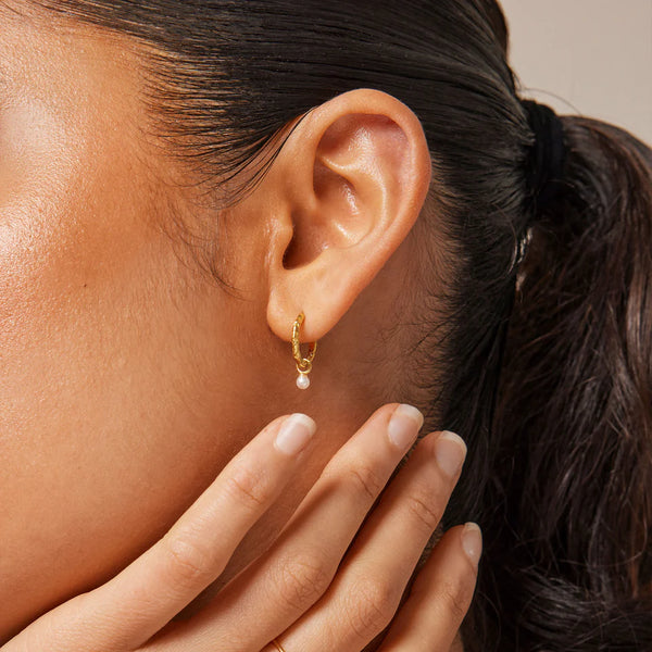 ENAMEL Copenhagen Belle Pearl Hoops - Gold Close
