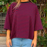 Else Striped T-Shirt -Navy/Burgundy