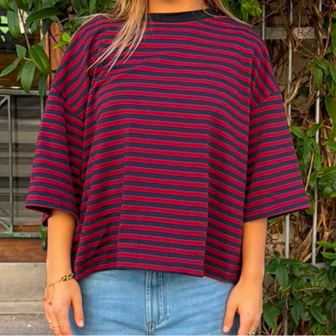 Else Striped T-Shirt -Navy/Burgundy