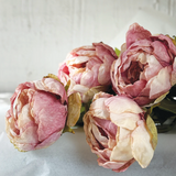 Faux Peony Pale Pink & Green Single Stem