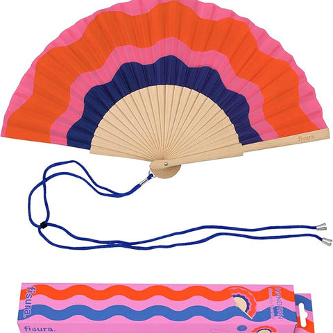 Fisura Handheld Fan- Red, Pink And Blue Waves