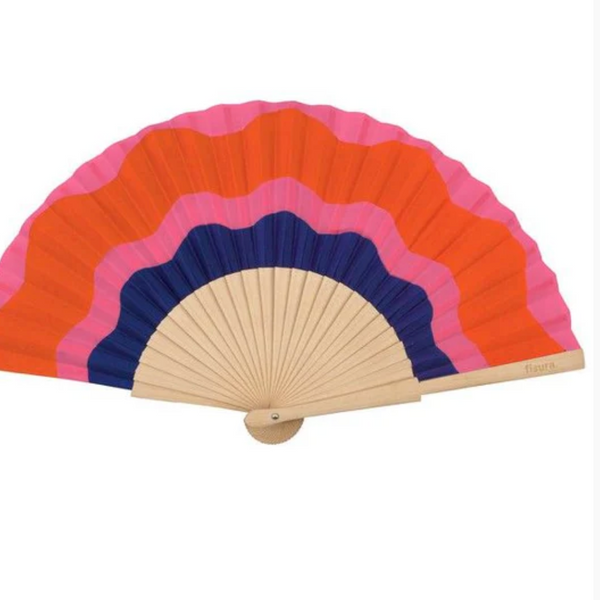 Fisura Handheld Fan- Red, Pink And Blue Waves style