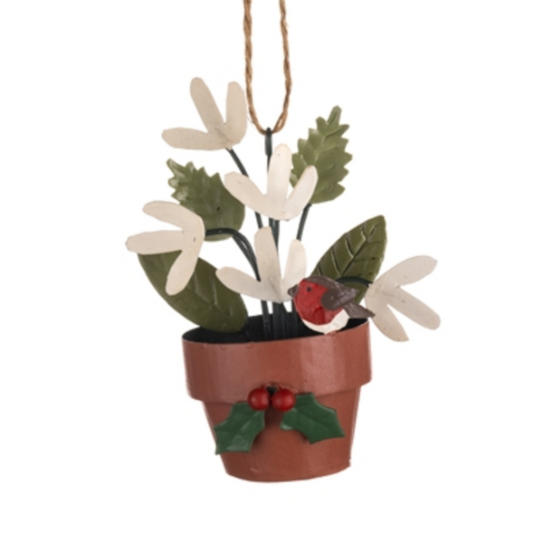 Floral Plant Pot with Robin Hanging Small