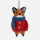 Fox with Red Coat & Blue Scarf Felt Decoration