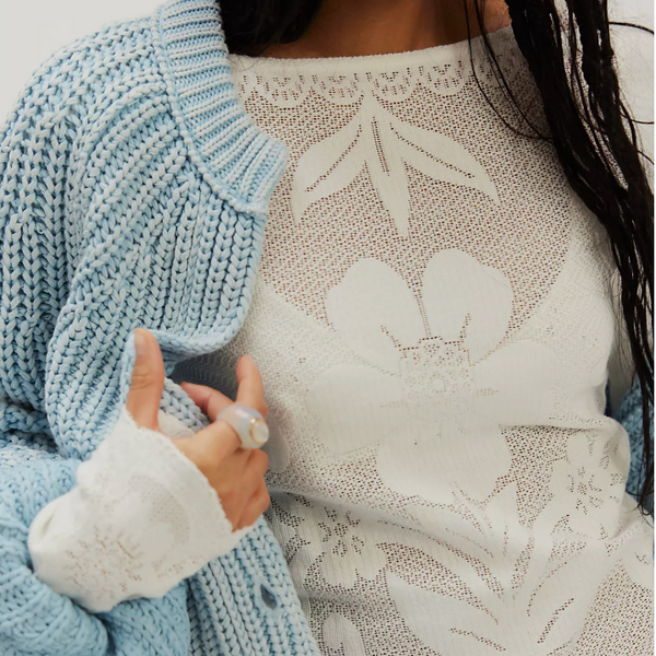 Free People Delilah Long Sleeve Top - Ivory (Close up)