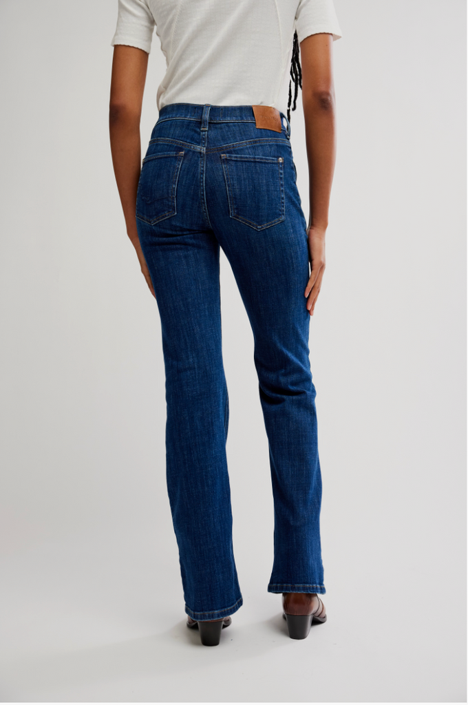 Free People Double Knot High-Rise Straight Bootcut Jeans - Aegean Back