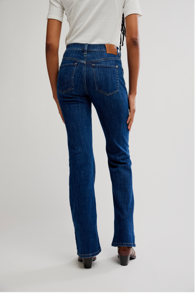 Free People Double Knot High-Rise Straight Bootcut Jeans - Aegean Back