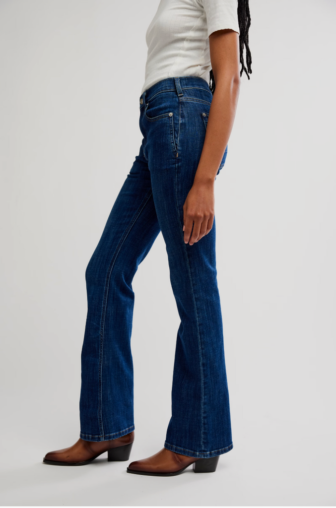Free People Double Knot High-Rise Straight Bootcut Jeans - Aegean Side