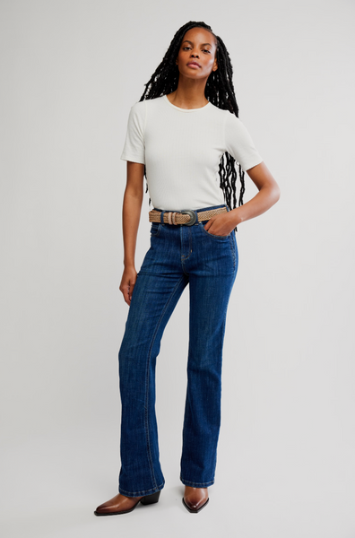 Free People Double Knot High-Rise Straight Bootcut Jeans - Aegean Styled