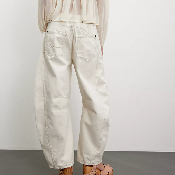 Free People Good Luck Mid-Rise Barrel Jeans - Milk back view
