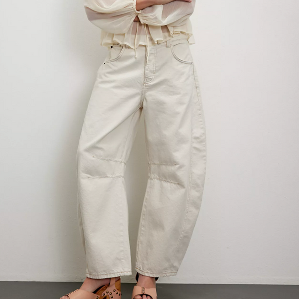 Free People Good Luck Mid-Rise Barrel Jeans - Milk
