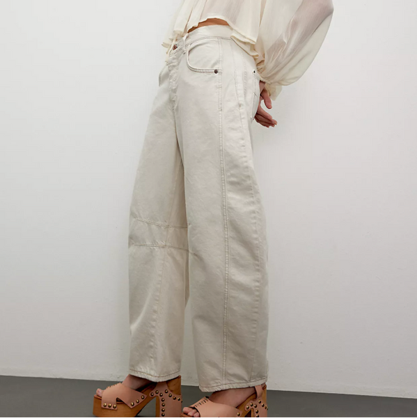Free People Good Luck Mid-Rise Barrel Jeans - Milk side view
