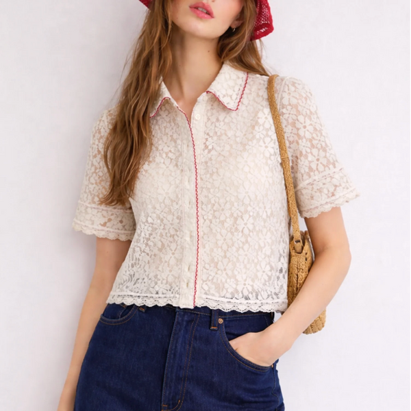 Free People Mannie Lace Buttondown - Whisper White