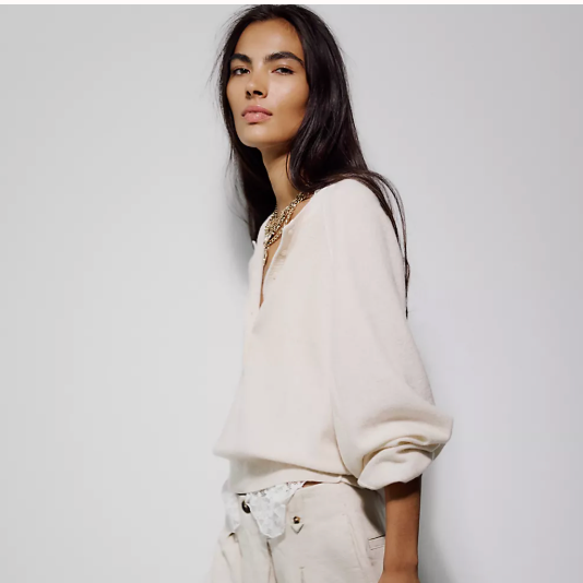 Free People Porta Cashmere Henley Sweater- Ivory style